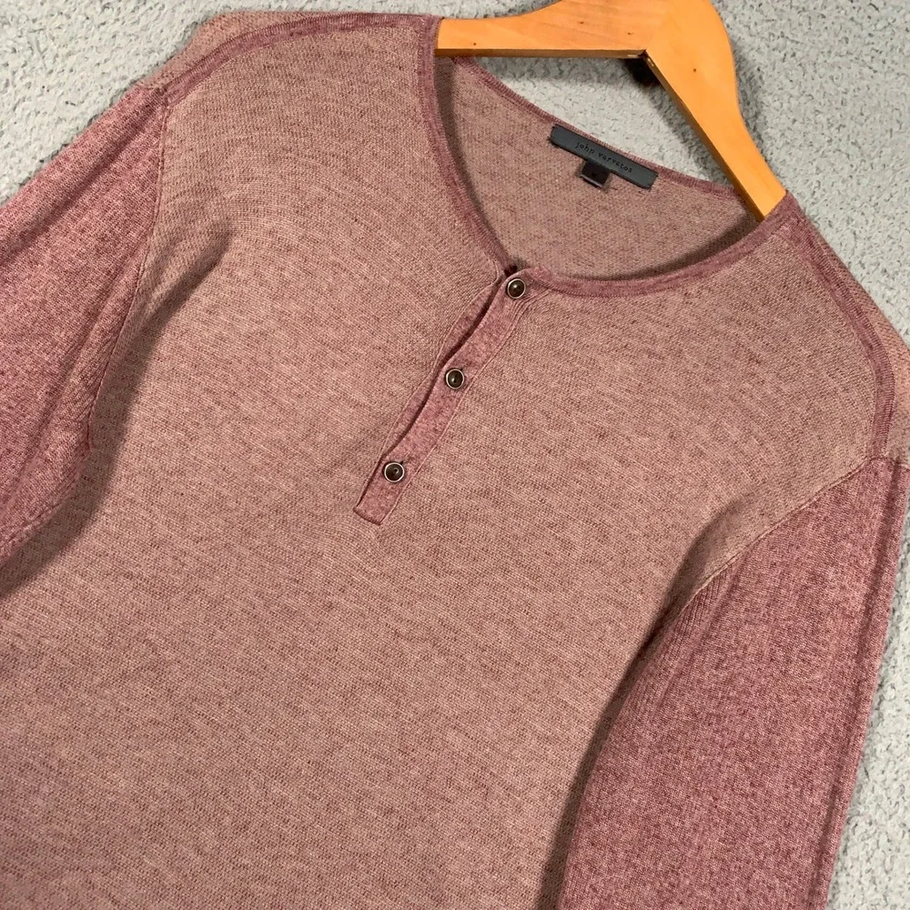 John Varvatos Collection Silk Linen Henley Sweater Shirt Mens Medium Plum Mauve